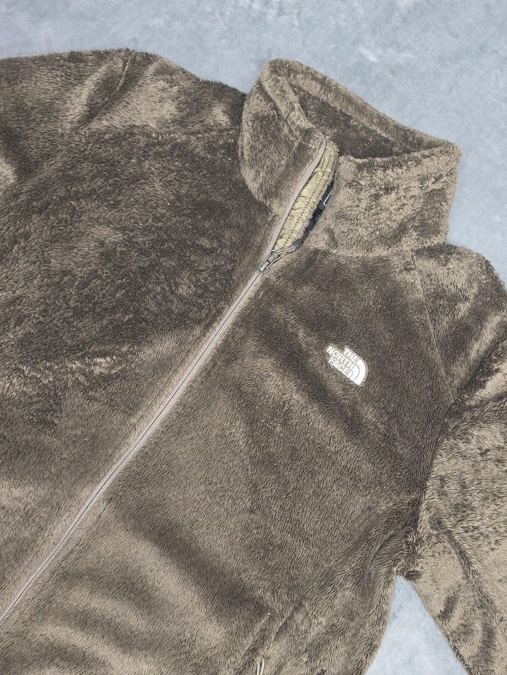 The North Face Plush Full-Zip Utility Jacket in Taupe Brown XXL